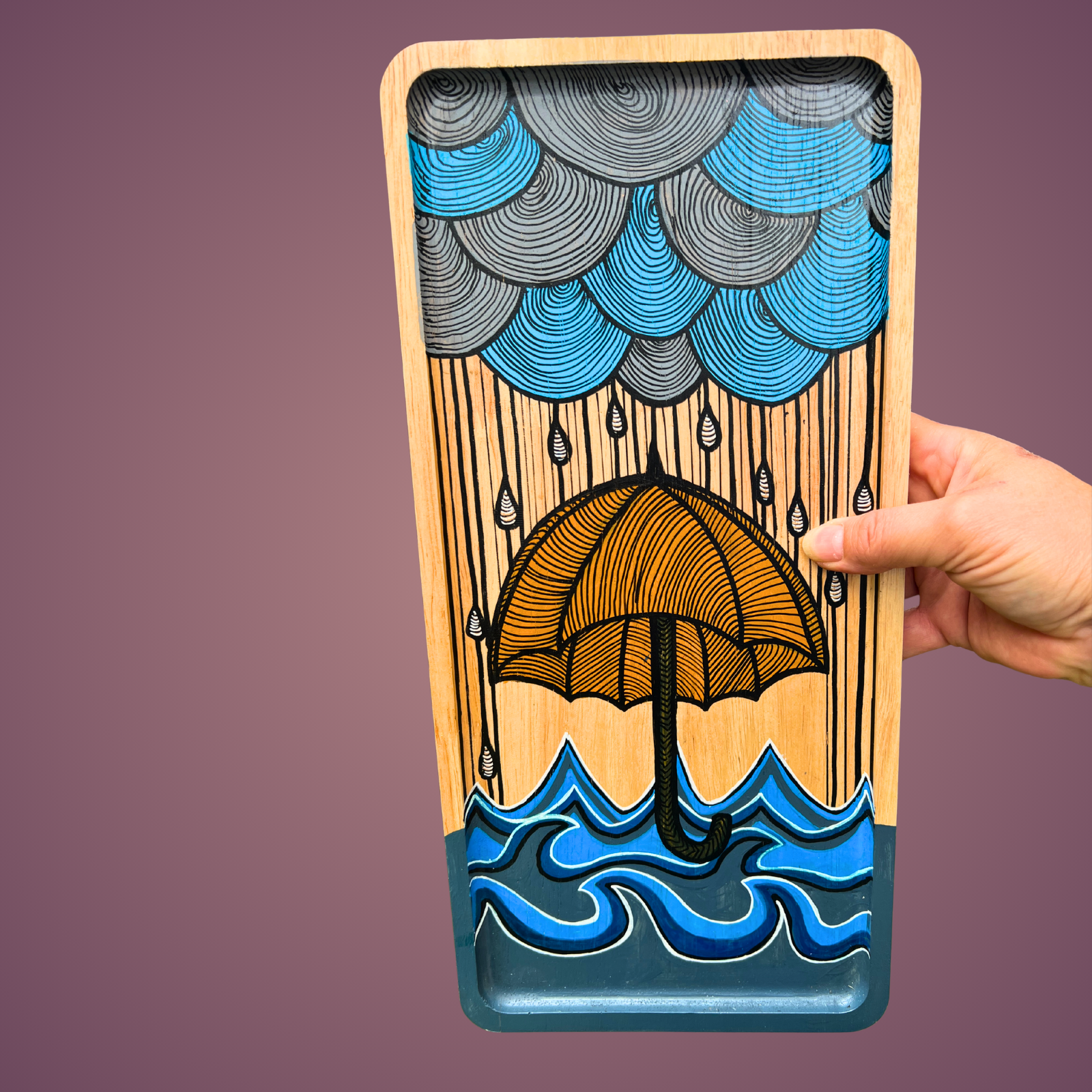 Plateau mural en bambou "Pluie"