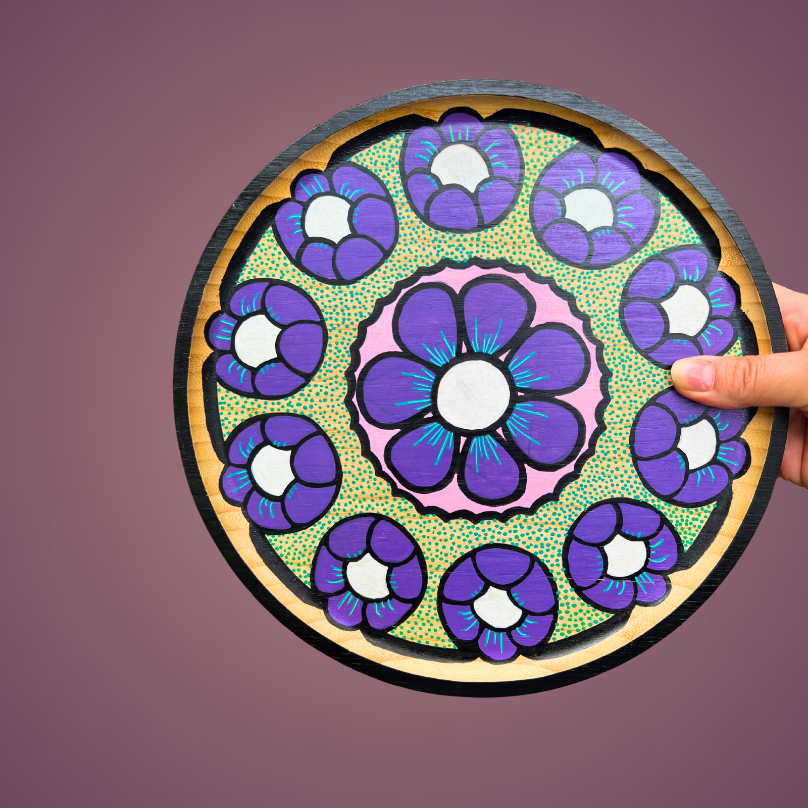 Plateau mural en bambou "Purple bloom"