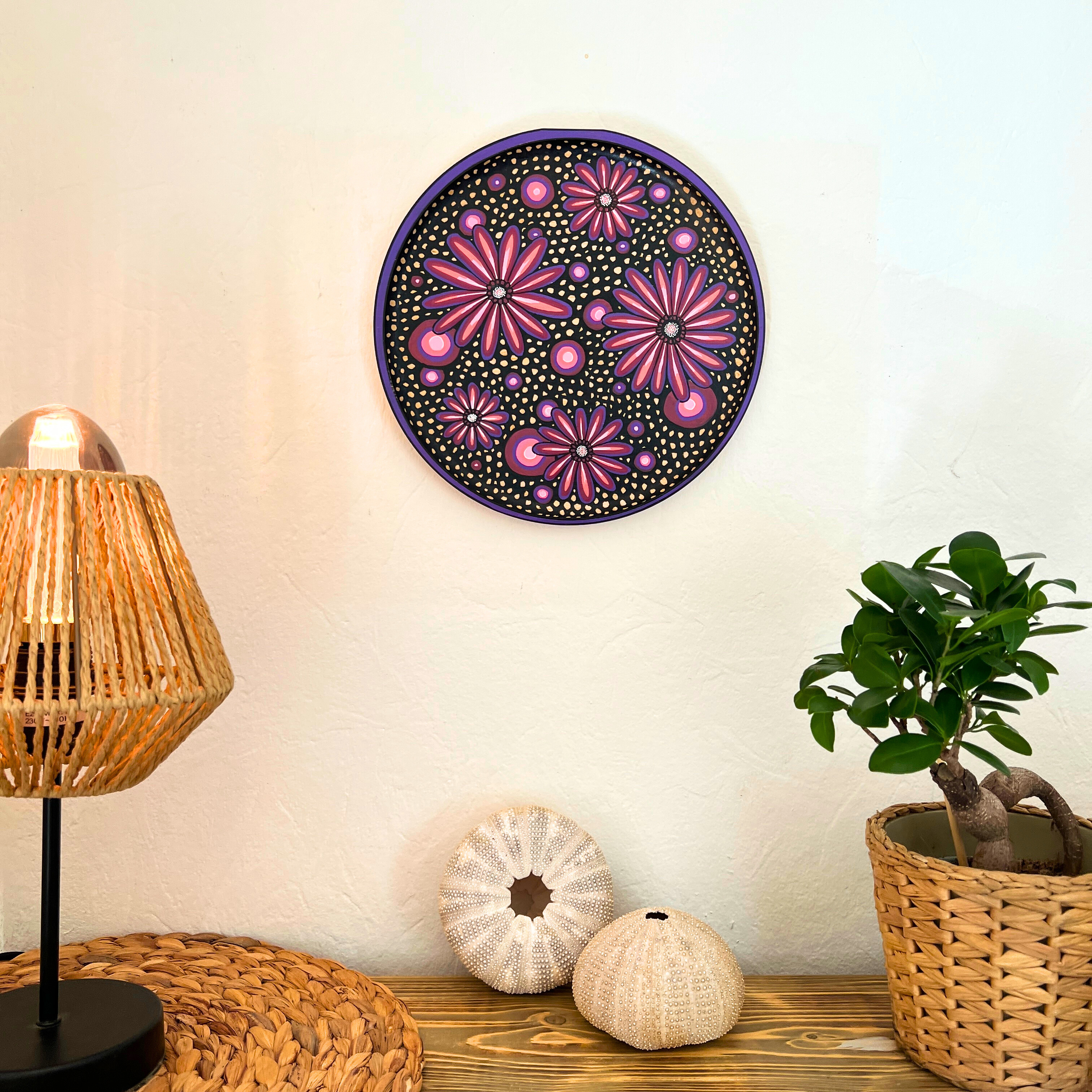 Plateau mural en bambou "Flower power"