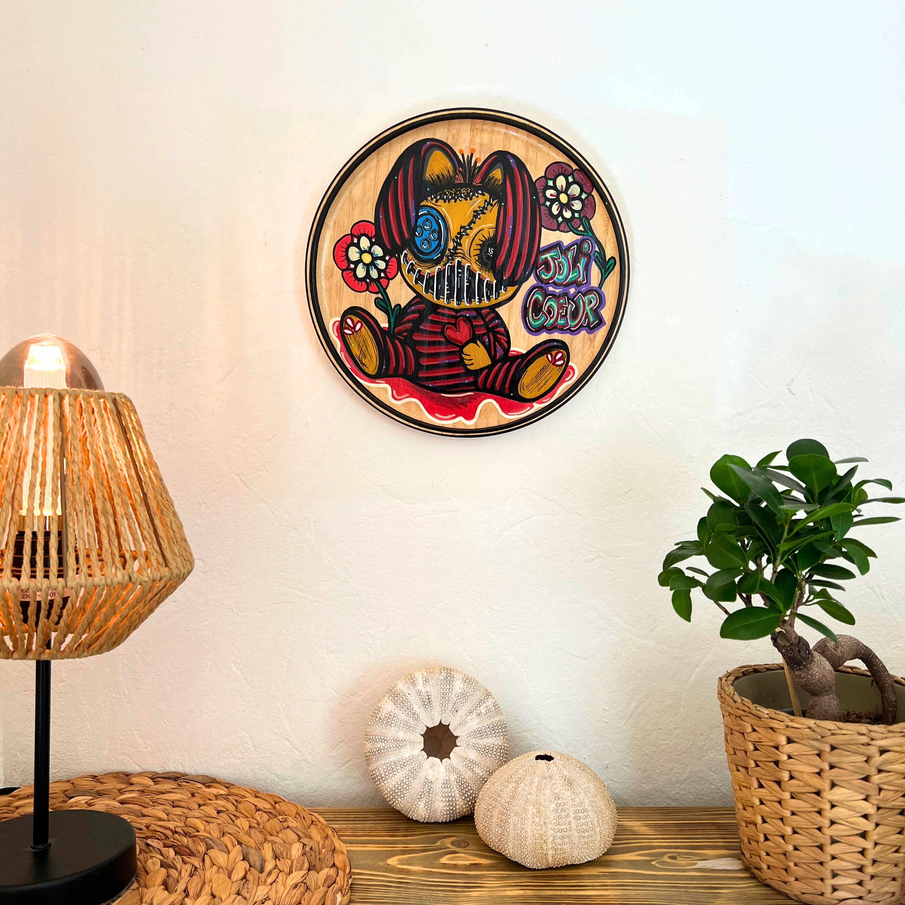 Plateau mural en bambou "Joli coeur"
