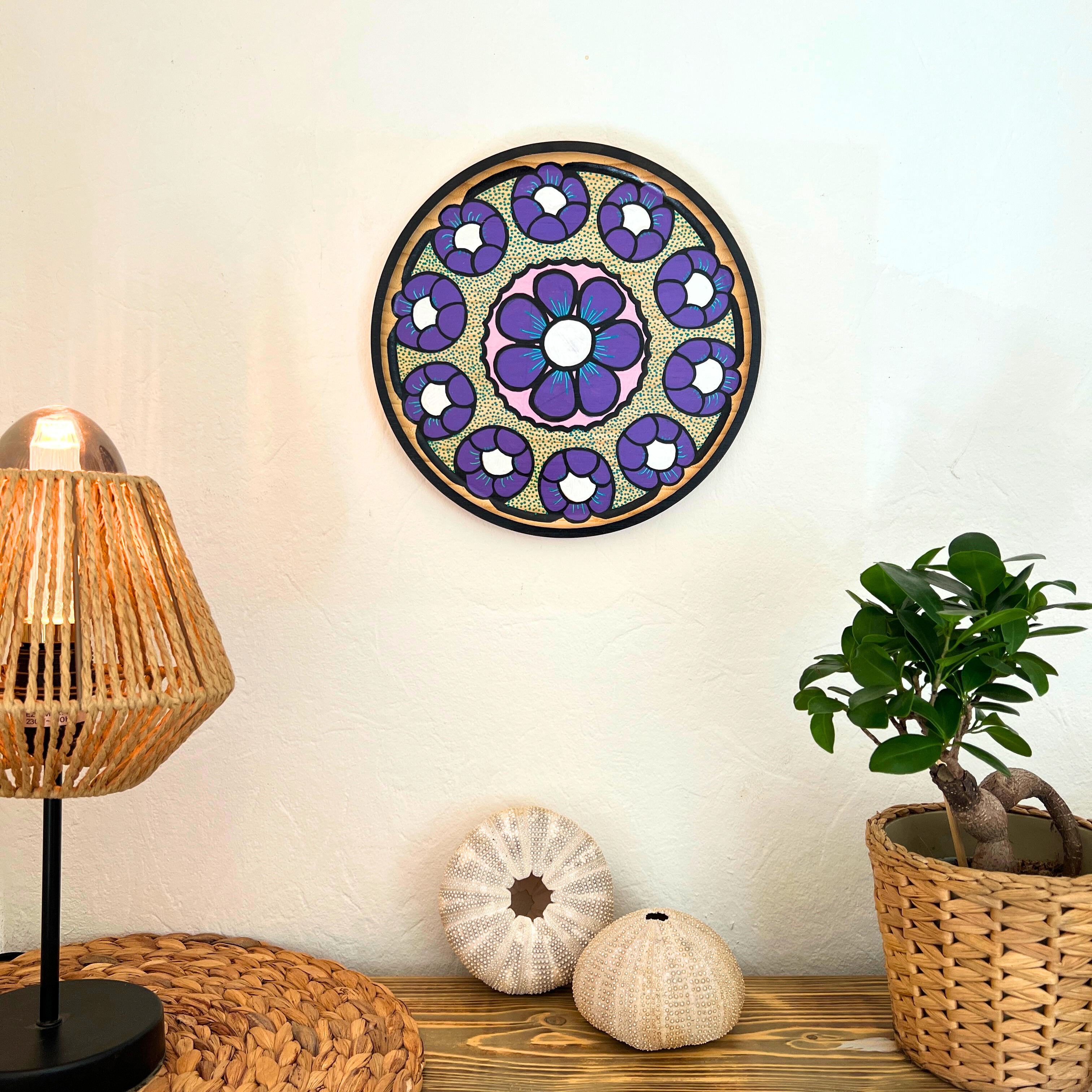 Plateau mural en bambou "Purple bloom"